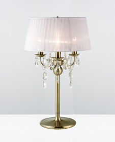 Olivia Antique Brass-White Crystal Table Lamps Diyas Shaded Table Lamps